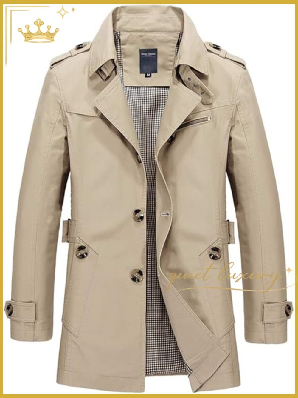 Slim Notched Collar Single Breasted Cotton Trench Coat Office Lightweight